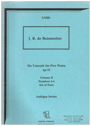 Boismortier, Joseph Bodin : Six Concerti for Five Flutes , Op. 15 Vol. II